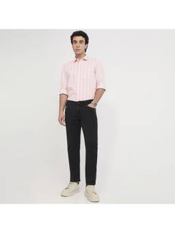 Parx - Men Tapered Fit Woven Design Black Jeans