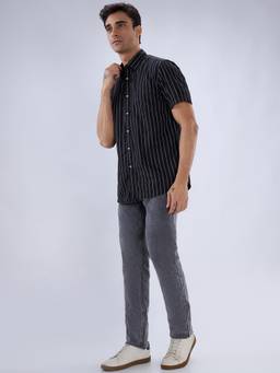Parx - Men Tapered Fit Woven Design Grey Jeans