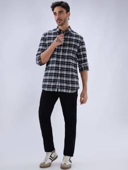 Parx - Men'S Cotton Blend Tapered Fit Woven Design Black Jeans