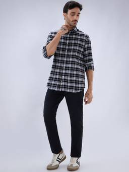 Parx - Men Mid Waist Tapered Fit Woven Design Black Jeans