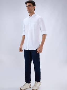 Parx - Men'S Mid Waist Tapered Fit Solid Dark Blue Jeans