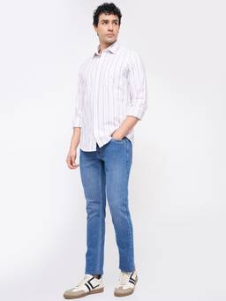 Parx - Men Tapered Fit Self Design Medium Blue Jeans