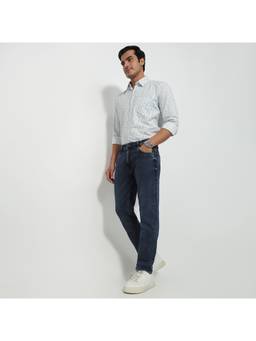 Parx - Men Straight Fit Woven Design Dark Blue Jeans