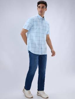 Parx - Men Straight Fit Woven Design Medium Blue Jeans