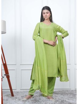 EESHA GUPTA - Green Kali Kurta with Pant and Dupatta (Set of 3)