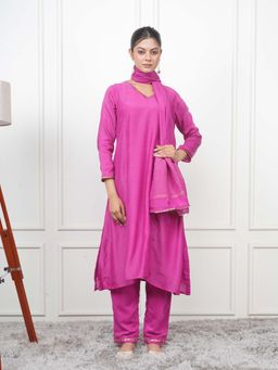 EESHA GUPTA - Magenta Kali Kurta with Pant and Dupatta (Set of 3)