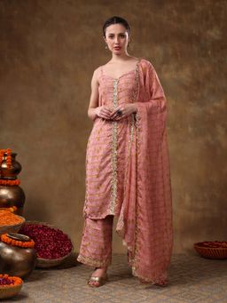 POMCHA - Meraki Naila Gotta Lace Work Peach Kurta with Palazzo and Dupatta (Set of 3)