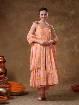 POMCHA - Meraki Jannat Peach Anarkali with Pant and Dupatta (Set of 3)