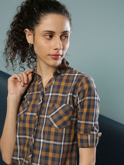 PINACOLADA - Brown Women Stylish Checked Shirts