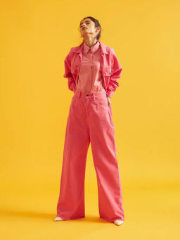 The Clothing Factory - Pink High Rise Flared Twill Pants For Women