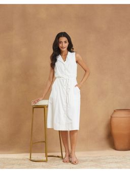 Fabindia - White Cotton Hand Woven Midi Dress