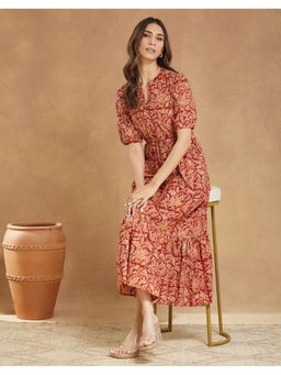 Fabindia - Red Cotton Kalamkari Printed Maxi Dress