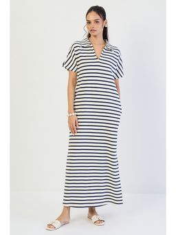 Femmella - Navy Striped Knit Maxi Dress