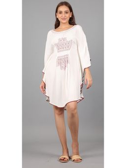 STIL-O-STITCH - White Blended Casual Kaftan Above Knee Dress