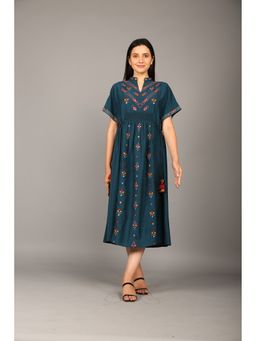 STIL-O-STITCH - Teal Polyester Casual A-Line Midi Dress