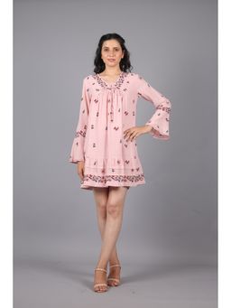 STIL-O-STITCH - Pink Blended Casual A-Line Knee Length Dress
