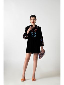 STIL-O-STITCH - Black Cotton Casual A-Line Above Knee Dress