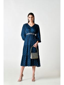 STIL-O-STITCH - Blue Viscose Rayon Casual A-Line Knee Length Dress