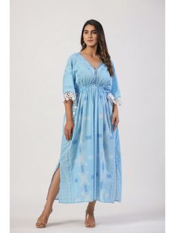 STIL-O-STITCH - Blue Viscose Rayon Casual A-Line Above Knee Dress