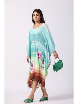 STIL-O-STITCH - Turquoise Viscose Rayon Casual A-Line Maxi Dress