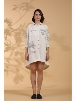 STIL-O-STITCH - Cream Cotton Casual Shirt Above Knee Dress