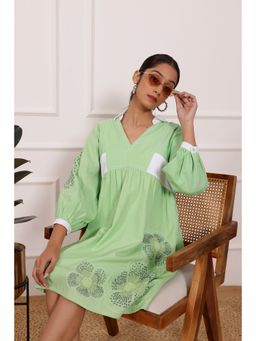 STIL-O-STITCH - Green Blended Casual A-Line Above Knee Dress