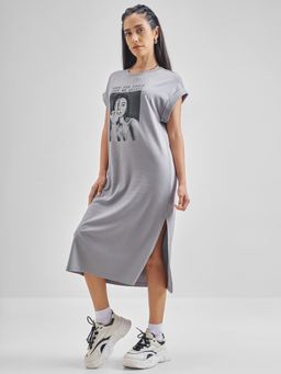 TOKYO TALKIES - Women Grey Printed Midi T-shirt Dress