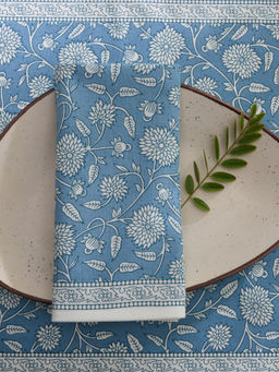 RATAN JAIPUR - Flower Jaal Blue Napkins (Set Of 6)