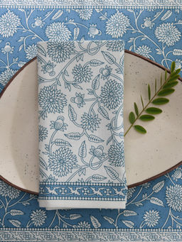 RATAN JAIPUR - Flower Blue Napkins (Set Of 6)