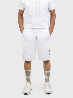 No Grey Area - White Stay Confined Appliqued French Terry Shorts