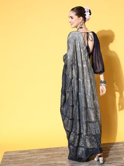 Tikhi Imli - Grey Sequins Embellished Heavy Work Saree with Unstitched Blouse