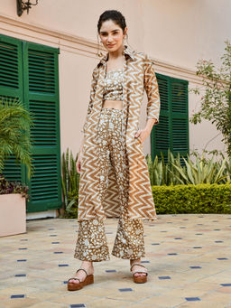 Karaj Jaipur - Wood Brown Jacket with Smoked Tube and Pant (Set of 3)