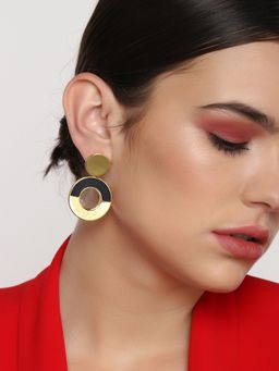 Estele - Gold Plated Black Enamel Gorgeous Drop and Dangler Earrings for Women