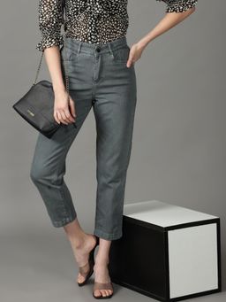 SHOWOFFFF - Women's Non Stretchable Clean Look Grey Mom Fit Jeans