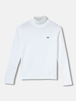 GANT - Boys White Solid High Neck Full Sleeves Sweatshirt