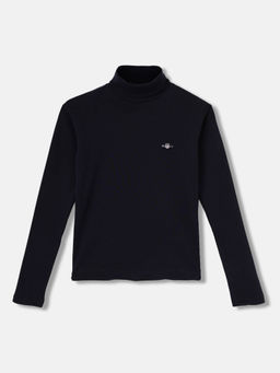 GANT - Boys Navy Blue Solid High Neck Full Sleeves Sweatshirt