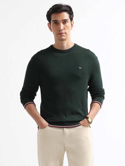 Men Green Viscose Crew Neck Sweater