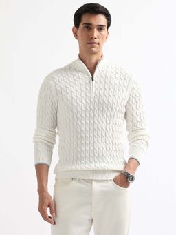 Arrow Sports - Men White Cotton High Neck Sweater