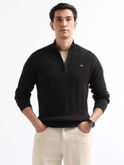 Arrow Sports - Men Black Cotton High Neck Sweater
