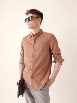 The Bear House - Men Orange Cotton Collar Neck Shirt