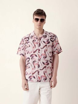 The Bear House - Men Pink Viscose Collar Neck Shirt