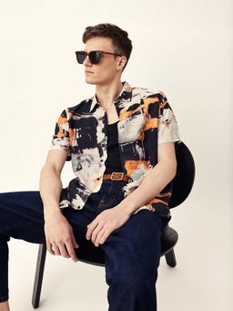 The Bear House - Men Multi-Color Viscose Collar Neck Shirt