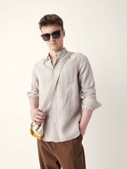 The Bear House - Men Grey Cotton Collar Neck Shirt