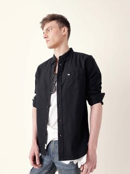 The Bear House - Men Black Cotton Collar Neck Shirt