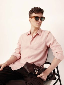 The Bear House - Men Pink Viscose Collar Neck Shirt