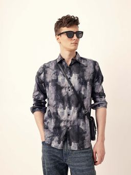 The Bear House - Men Black Cotton Collar Neck Shirt