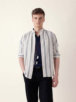 The Bear House - Men Grey Cotton Collar Neck Shirt