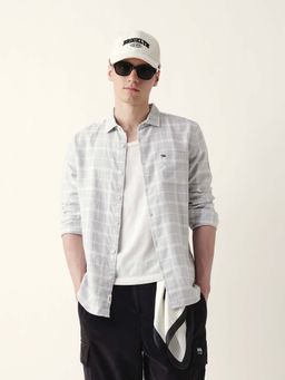 The Bear House - Men Grey Cotton Collar Neck Shirt