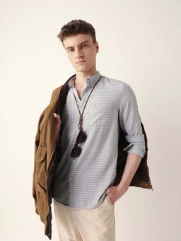 The Bear House - Men Grey Viscose Collar Neck Shirt