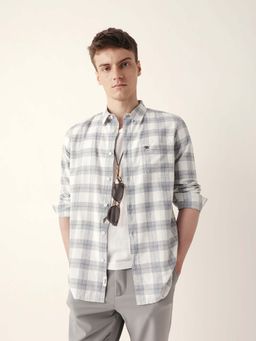 The Bear House - Men Grey Cotton Collar Neck Shirt